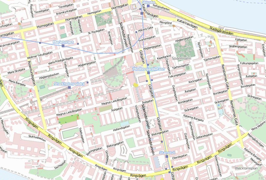 Södermalm-Stadtplan mit Luftaufnahme und Hotels von Stockholm